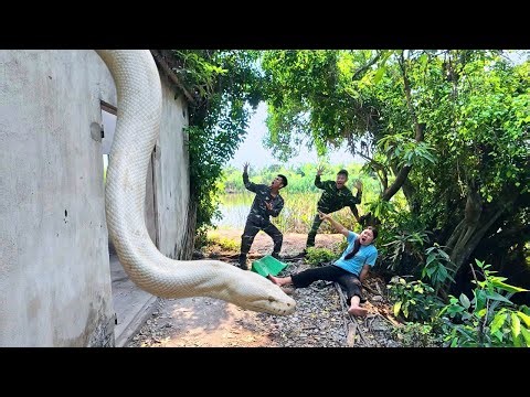 The Hunters Risk Their Lives to Rescue a Girl from a Giant White Python in an Abandoned House