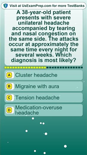 A 38 year old patient presents with severe unilateral headache accompanied by.....#clusterheadache