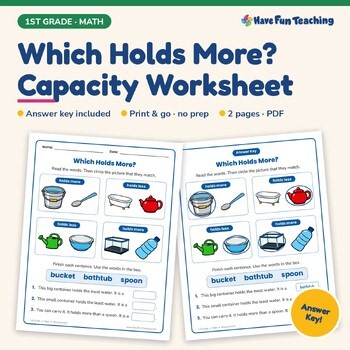 Which Holds More? Capacity Worksheet | 1st Grade Measurement Practice