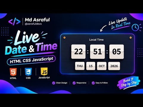Build a Live Date & Time UI with HTML, CSS & JavaScript | Digital Clock | JavaScript Project