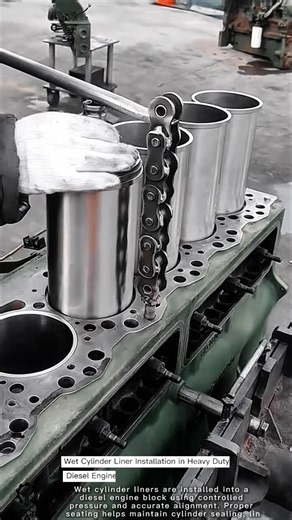 clever Wet Cylinder Liner Installation in Heavy Duty Diesel Engine #worktool