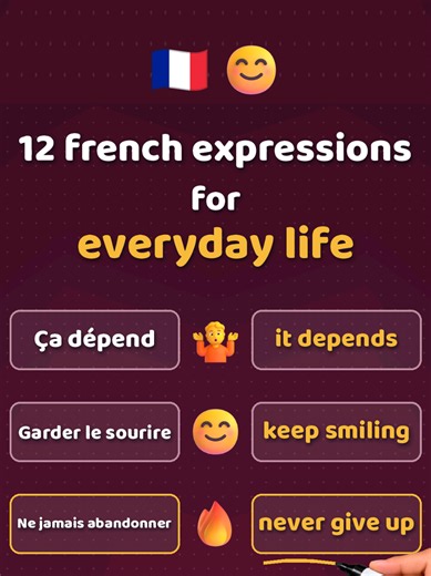 🇫🇷✨ Improve your French and English with everyday expressions! 🇬🇧 Learn useful expressions to communicate naturally in both languages. From “Take your time” to “Never give up,” these phrases will help you build your vocabulary and speak with more confidence! 📚💬 💡 Your challenge: How do you say “Ne t’inquiète pas” in English? 💬 Write your answer in the comments! 📌 Save this post and practise a little every day. Follow us for more French and English lessons! #LearnFrench #LearnEnglish #Fr