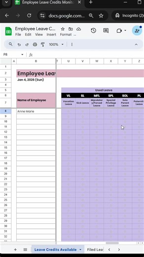 Employee Leave Credits Monitoring Using Google Sheets
