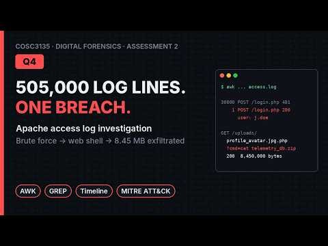 505,000 Log Lines, One Breach: Apache Log Forensics with AWK & GREP | COSC3135 A2 Q4