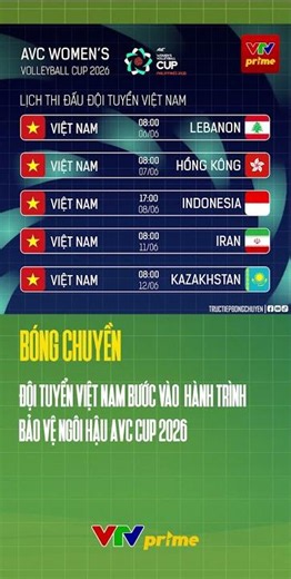 🔴LỊCH THI ĐẤU CHÍNH THỨC CỦA ĐỘI TUYỂN NỮ VIỆT NAM TẠI AVC CUP 2026