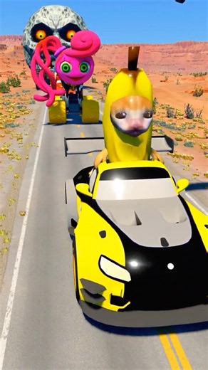 Funny Cars Going to Giant Hammer Crush in BeamNG.drive
