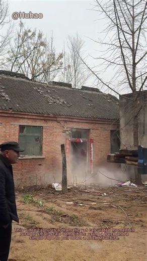 Demolishing a Brick House with a Truck! The Ingenious Rope-Pulling Method [Demolition Skills]