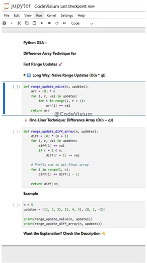 Python DSA – Difference Array Technique for Fast Range Updates 🚀 #PythonDSA #RangeUpdates