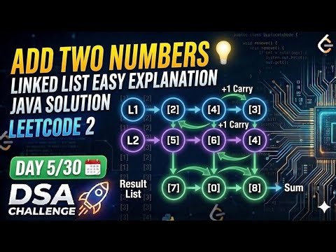 LeetCode 2: Add Two Numbers | LinkedList Easy Explanation 🚀 | Java Solution | Day 5/30 DSA Challenge