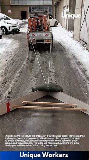 Creative Snow Removal Hack: Small Truck Pulls DIY Scraper to Clear Icy Road