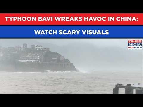Typhoon Bavi Wreaks Havoc In China | Scary Footage Shows Storm Surge Smashing Windows | Watch
