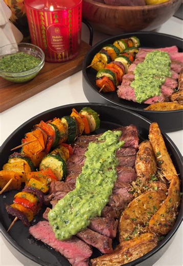 Crispy Airfryer Parmesan Potato Wedges with Veggie Skewers and Pesto Aioli Steak