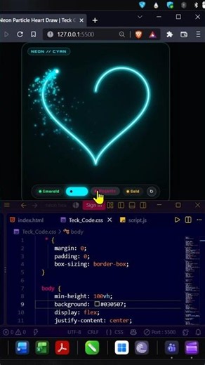 Pure JS Neon Particle Heart Drawing Animation ⚡💚#html #css #js