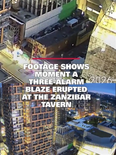 Timelapse video shows the moment the roof of the Zanzibar Tavern caught fire on Sunday morning. #cp24 #cp24news #ontario #toronto