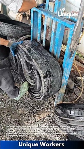 Extreme Tire Cutting Machine: Old Car Tires Compressed and Shredded for Recycling
