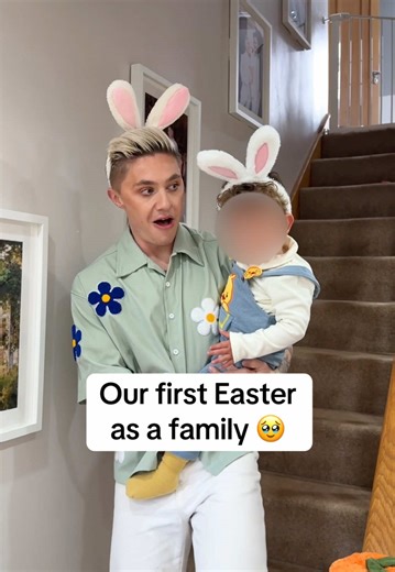 Our first Easter together and he was lucky enough to have the bunny visit 🥹❤️ A special memory ✨ #couplescomedy #couplegoals #parenting #easter
