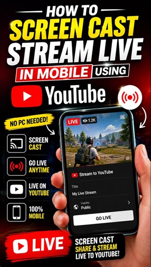 📱 How to Screen Cast & Go LIVE on YouTube Directly from Mobile! 🔴🔥 #Shorts