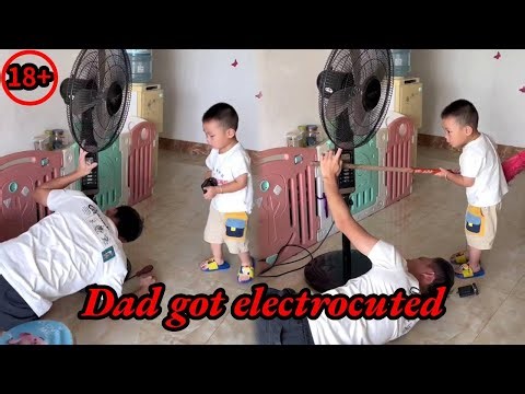 The father was electrocuted and knocked unconscious; the son saved him with a wooden stick.