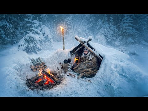 3 Days SURVIVAL in -13°C SNOWSTORM; No Tent, No Sleeping Bag. WINTER Bushcraft Camping