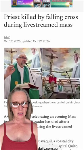 Last night during a live streamed mass a Catholic priest died after a massive crucifix behind him detached from the wall and fell down on his head in front of his congregation and the live stream #fyp #fypシ #fypシ゚viral #foryoupagе #priest #church #cross #storytime #video #sad #greenscreen