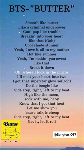 BTS butter song lyrics #bts #btsarmygirl