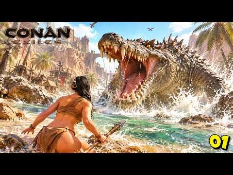 My FIRST DAY in Conan Exiles Was INSANE 😱 Giant Crocodile Boss Fight 😱 : Conan Exiles : Part 1 #1