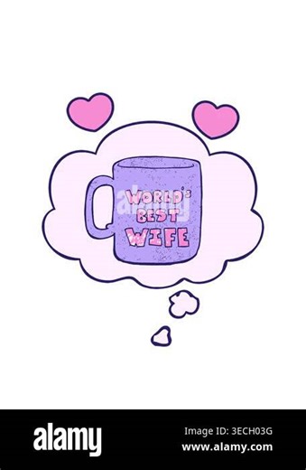 spinning hearts animation of worlds best wife mug with thought bubble in grunge texture style Stock Video Footage - Alamy