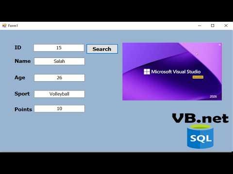 Search data in VB.NET from SQL Server database using dataset in Visual Studio 2026 (Step-by-Step)