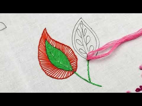 hand embroidery two beautiful flower pattern embroidery designs with buttonhole / lazy daisy stitch