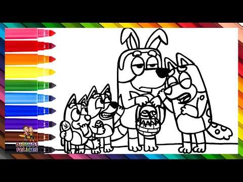 Dibuja y Colorea A Bluey Y Su Familia Durante Pascua 🐶🐕🐰🥚🎨 Dibujos Para Niños