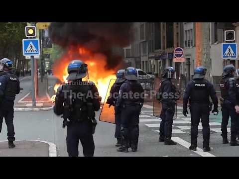 Students in Lille set rubbish bins ablaze during protest over school funding