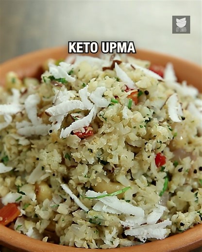 Keto Cauliflower Upma — a low-carb, wholesome twist on the classic, packed with flavour and perfect for a light, satisfying keto breakfast. Host: Varun Inamdar Ingredients:- 2 cups Cauliflower, grated 2 tbsp. Coconut Oil 3 tbsp. Cashew nuts ½ tsp. Ginger, chopped ½ cup Onion, chopped 4-5 Curry Leaves 1 tbsp. Cumin Seeds 1 tbsp. Mustard Seeds 1 Green Chilli, chopped ½ cup Carrot, chopped and boiled 1 tbsp. Lemon juice Salt, as required For Garnish:- ¼ cup Coriander Leaves ¼ cup Grated Coconut Cop