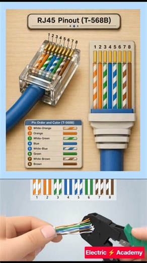 RJ45 Ethernet Cable Wiring | T568B Pinout & Color Code Explained 🌐#RJ45