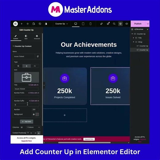 Create Beautiful Counter Up Design in Elementor Using Master Addon