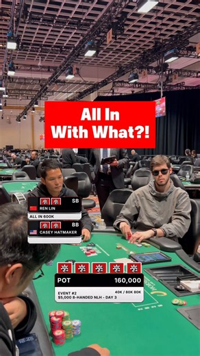 $502,985 for 1st, 10 players remainWith life-changing money on the line, Ren Lin elects to put the pressure on opponent Casey Hatmaker, who makes the correct call for his tournament life.