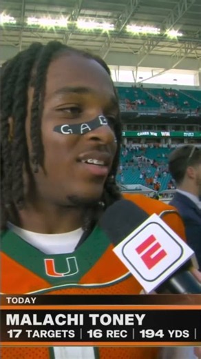 Malachi Toney after breaking his own single-game Miami record with 16 receptions vs. Pitt 🗣️ #cfb