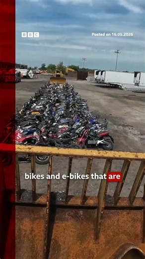 Hundreds of illegal motorbikes crushed in New York City. #NewYorkCity #Motorbikes #BBCNews