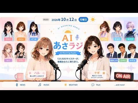 あさイチAIラジオ 2026年10月12日(月) ｜今日のニュース・全国の天気他