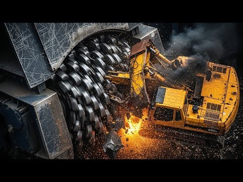 Giant Shredder vs Excavator! Satisfying Full Recycling Process 😱
