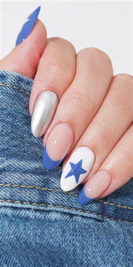 Dallas Cowboys Game Day Nails with Silver Chrome Nail Art