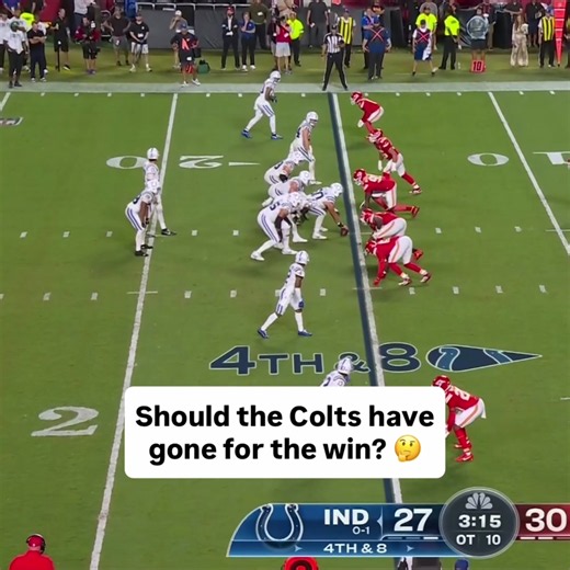 Already in overtime and facing 4th-and-8, the #Colts opted for the field goal instead of going for the win. The #Chiefs then won it on the ensuing drive. #nfl #sports (📺 NBC) #nflfootball