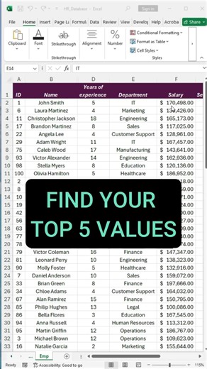 Find and Highlight Top 5 Numbers in Excel #shorts