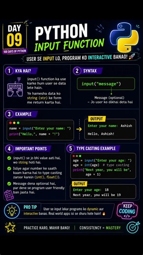 🚀DAY 09/100 — INPUT FUNCTION IN PYTHON #learnpython #pythonforbeginners #programming #100daysofcode