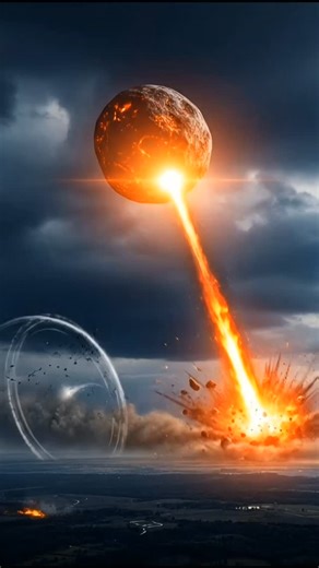 Touropia on Instagram: "A terrifying asteroid crashes from the sky to Earth, shaking the ground with a massive explosion and creating total chaos. Ultra-realistic cinematic disaster scene that feels like real footage. 🏷️ Tags: #AsteroidImpact #RealisticVideo #DisasterScene #CinematicShot"