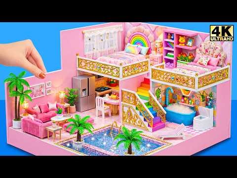 Make $50,000,000 Luxury Rainbow Mansion with 2 Bedrooms & Hidden Pool 😱🌈 | DIY Miniature House