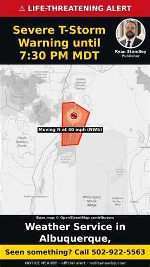 Severe Thunderstorm Warning in Socorro County, New Mexico until 7:30 p.m. MDT: Socorro, San Ant