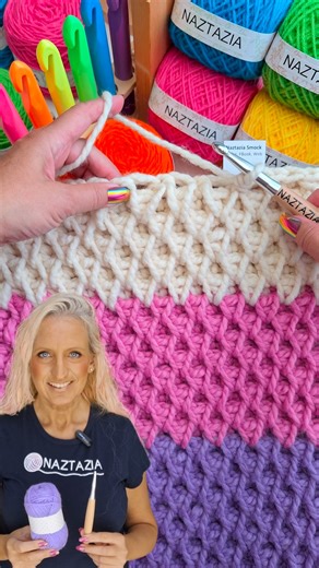 Learn the beautiful crochet smock stitch! I love the way this texture looks on blankets. See how to do it in the full tutorial from Naztazia. #reels #crochet #knitting #artist #yarn #crochetinspiration #crocheting #makersgonnamake #tutorial #crochetblanket #naztazia | Naztazia