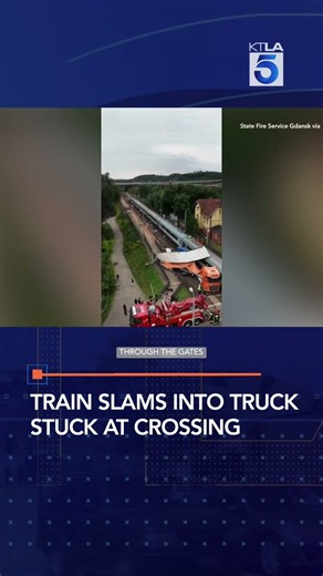 Train slams into truck stuck at crossing