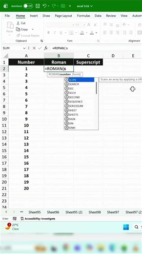 Sequence Formula Se Roman Numbers in Excel 🔥 | Excel Trick #Shorts
