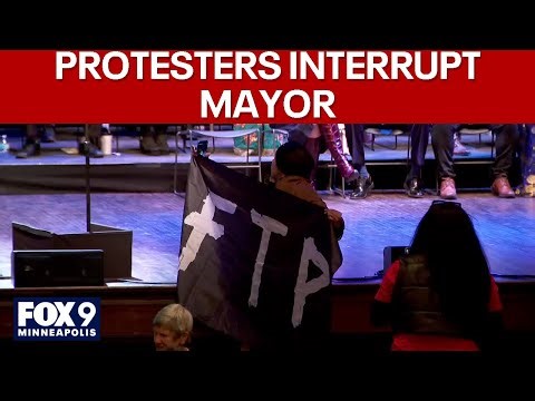 Protesters interrupt Minneapolis Mayor Frey during inauguration speech